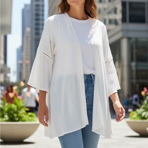 White Open Front Kimono Cardigan